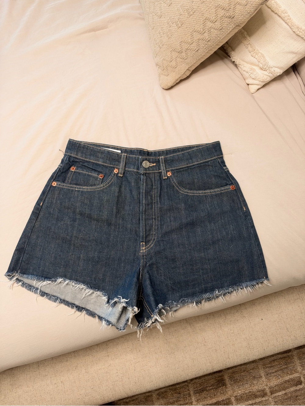 Zara Dark Blue Denim Frayed Hem Shorts